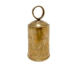 vintage solid brass Sarna bell with etched design, India image 8