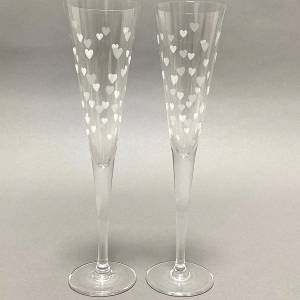 Set of two Waterford crystal floating mini hearts champagne flutes