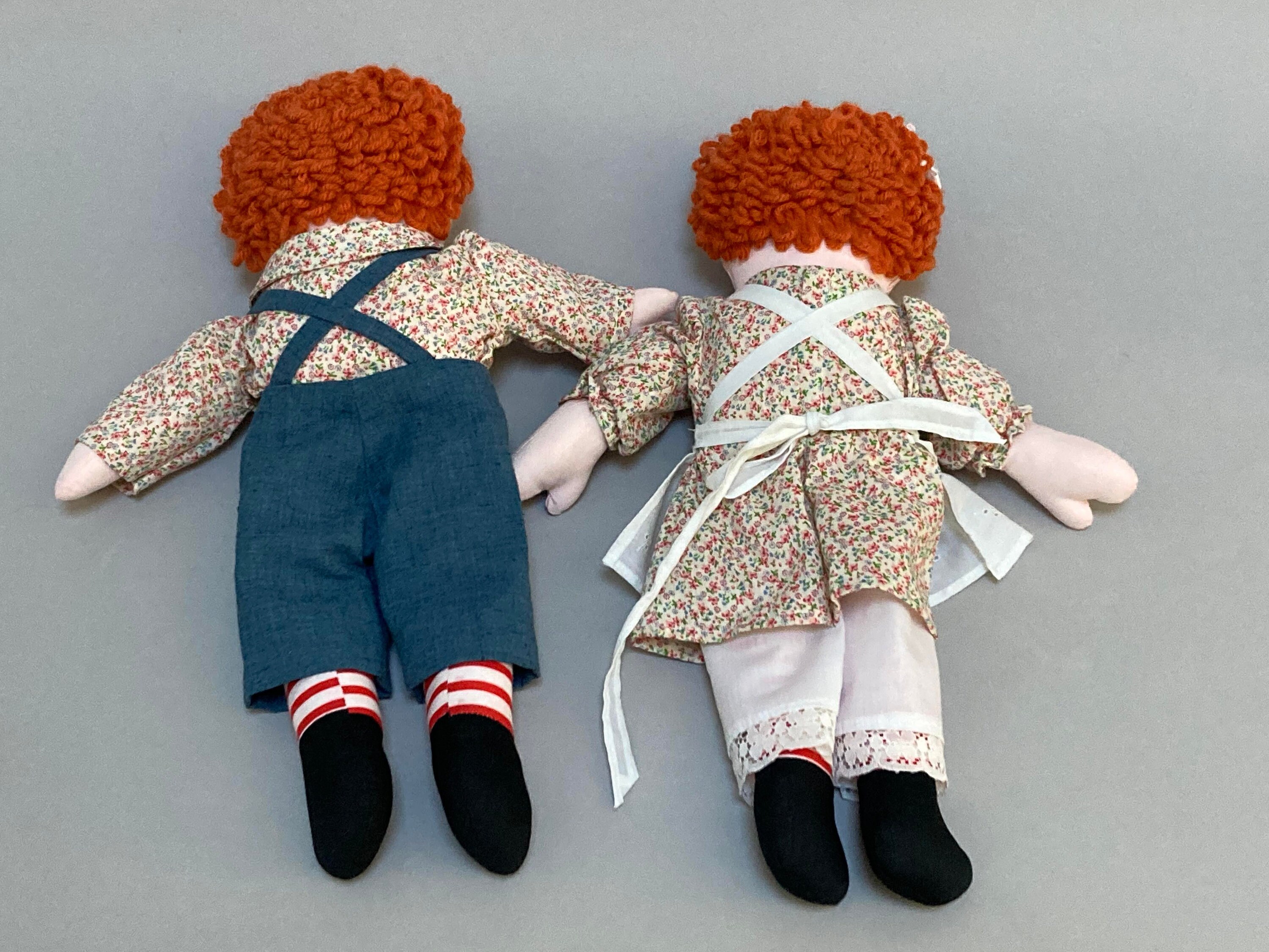 Vintage 1970s Handmade Raggedy Ann and Andy Dolls