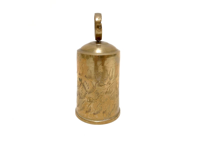 vintage solid brass Sarna bell with etched design, India image 2