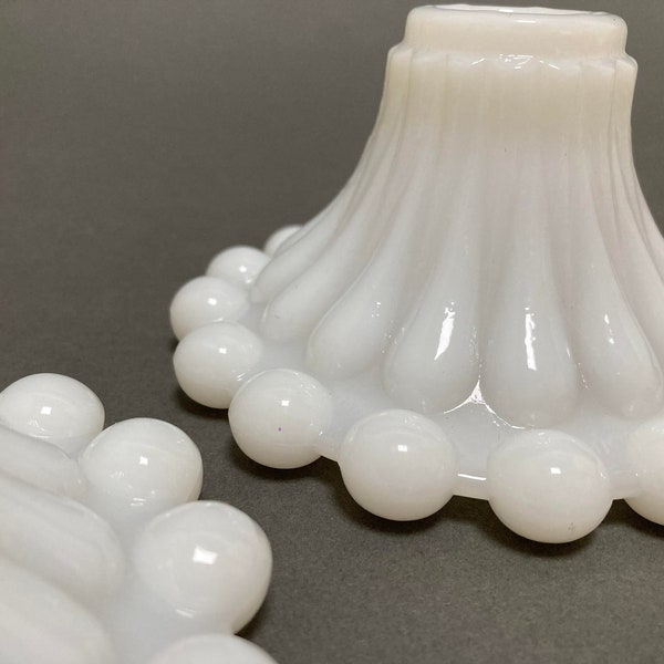 vintage pair white milk glass Bubble Boopie candlestick holders, Anchor Hocking