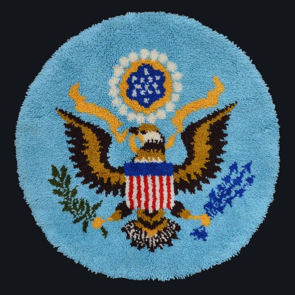 tapis à poils longs patriotique vintage des années 1970, fini grand sceau des États-Unis avec aigle