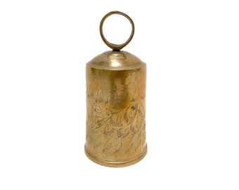 vintage solid brass Sarna bell with etched design, India