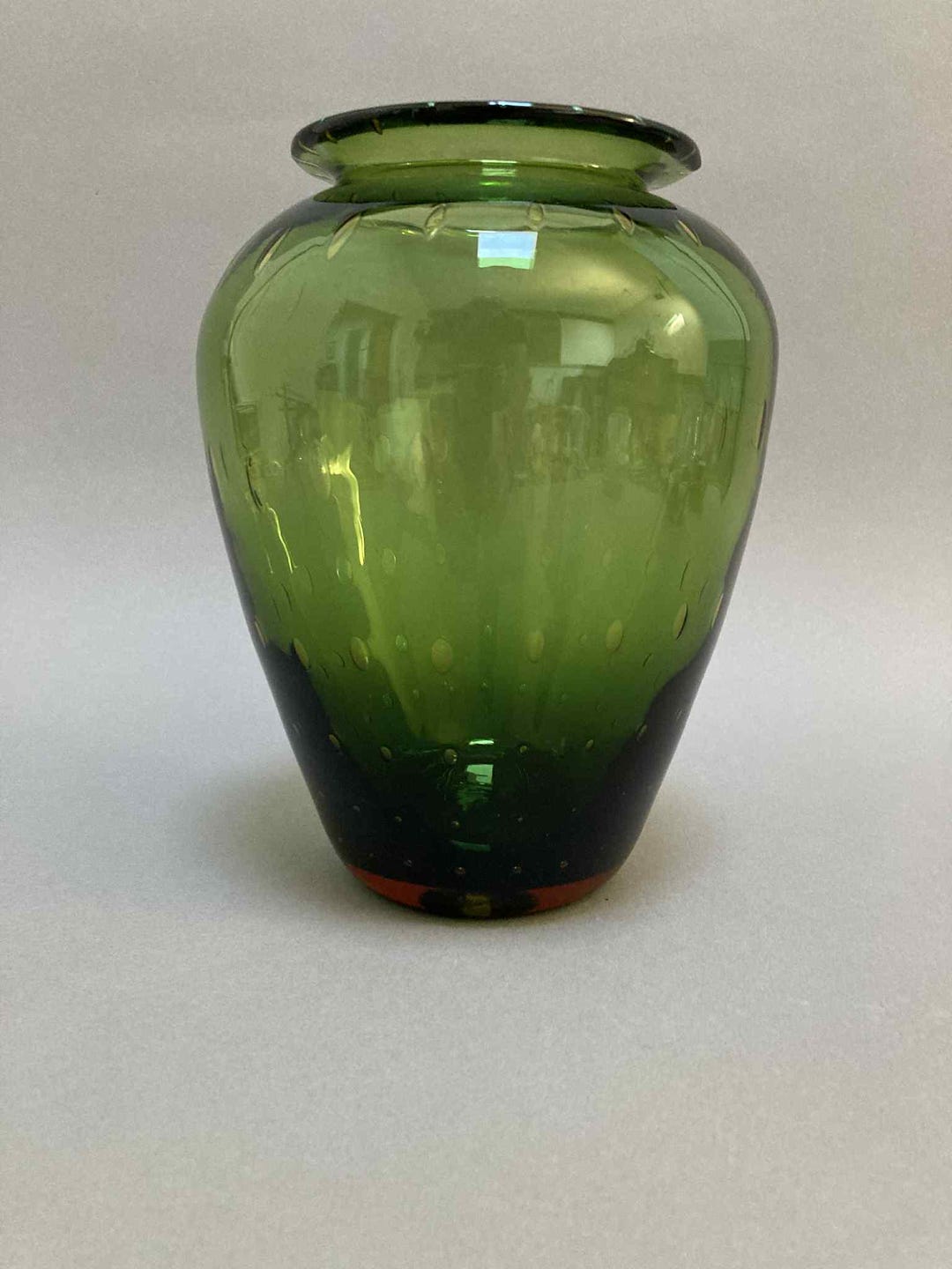Blenko Rectangular Vase Vintage 1994 Blenko Olive Green Vase: Controlled Bubble, Phantom Red ...