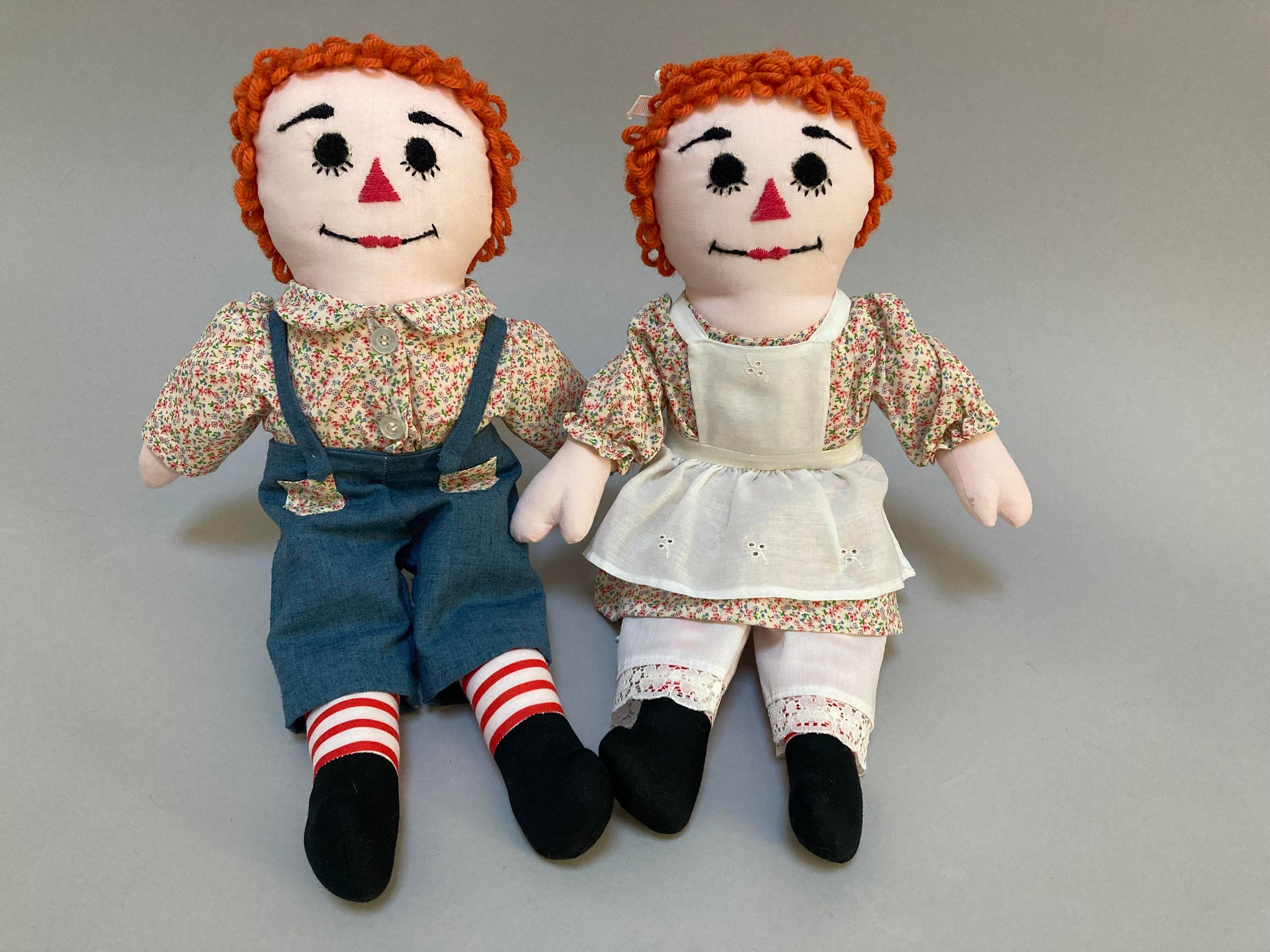 Vintage 1970s Handmade Raggedy Ann and Andy Dolls image