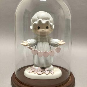 1989 Precious Moments Large 9 inch You have touched so many hearts figurine with glass dome and wood base