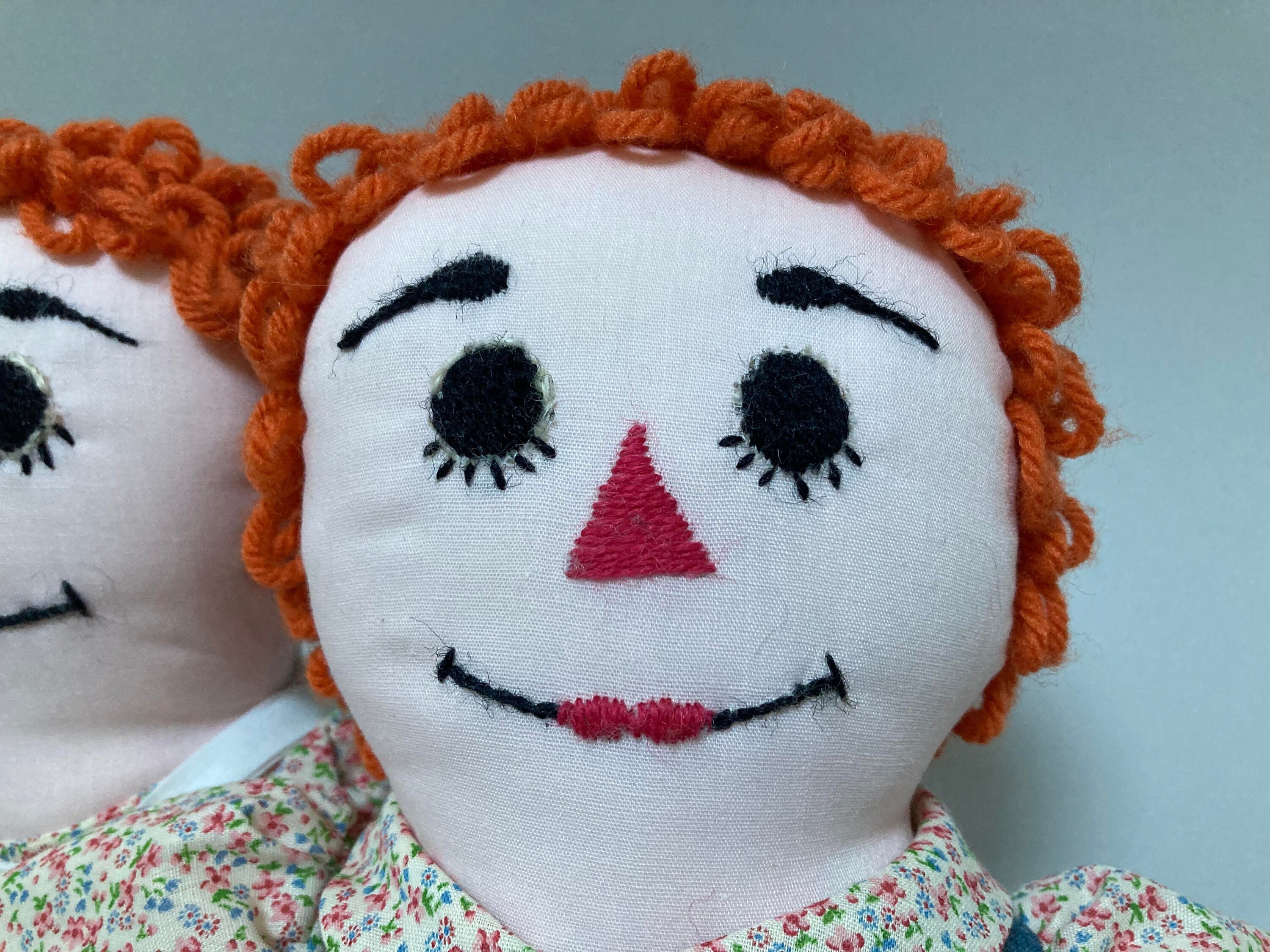 RAGGEDY ANN＆ANDYペア Pair of Raggedy Ann and Andy Dolls. Handmade, Yarn Hair