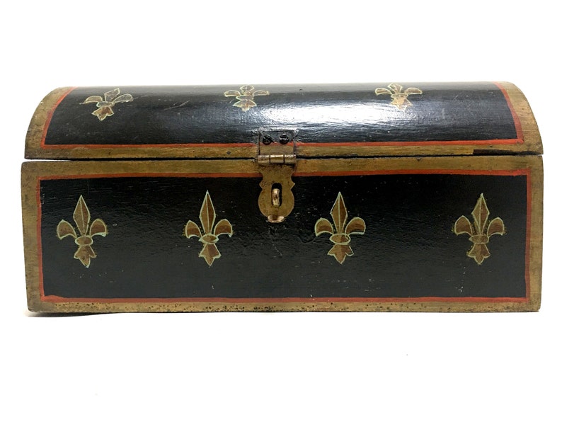 vintage hand painted fleur de lis wood box original paint