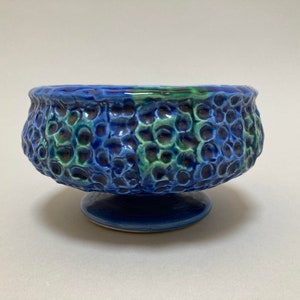 vintage blue green glazed ceramic candy dish footed bowl, Treasure of Spain by Brody N-232