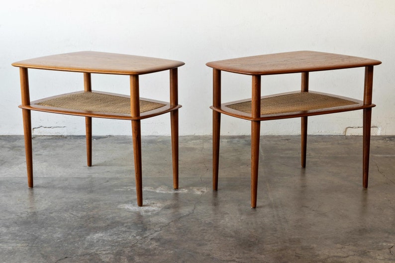 Peter Hvidt & Orla Mølgaard-Nielsen Teak and Cane Side Tables A Pair image 2