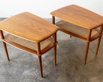 Peter Hvidt & Orla Mølgaard-Nielsen Teak and Cane Side Tables (A Pair)