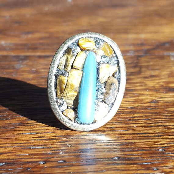 Amazonite Cats Eye Pyrite on Brass Ring | Etsy