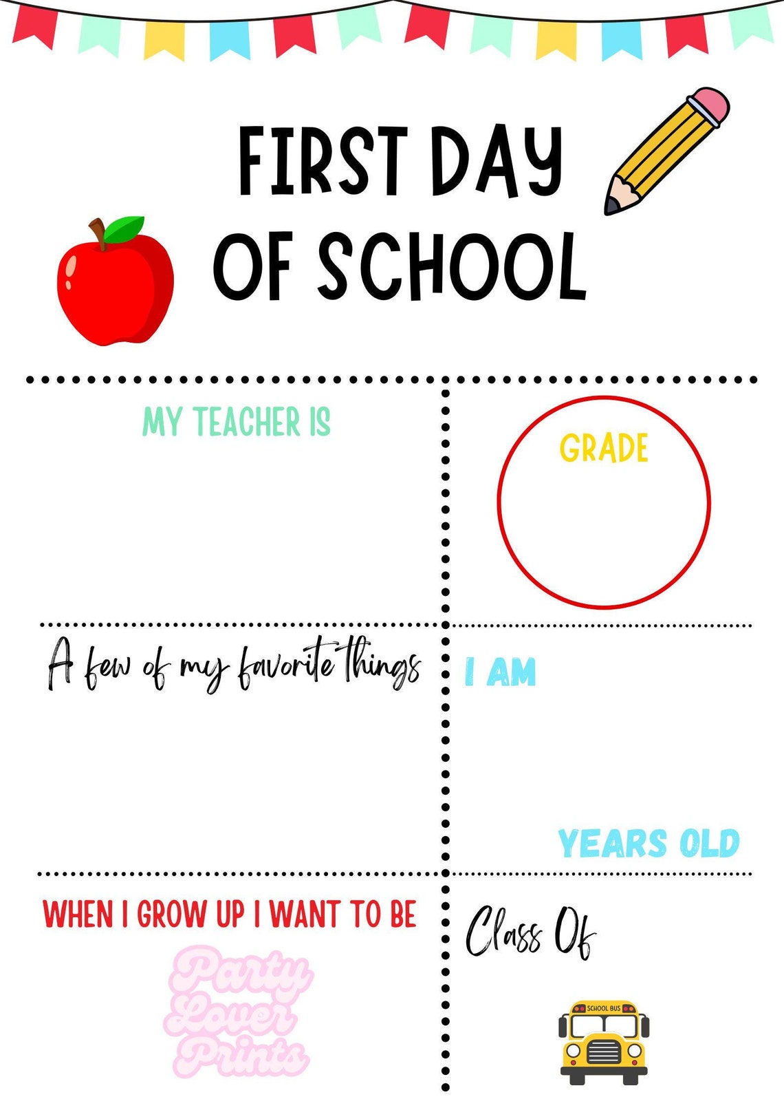 First Day of School Printable Sign: Fill-in Keepsake (digital Download ...