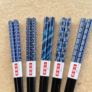 Japanese  Navy 5 Design Variations Chopsticks  w/ Free Handmade Silk Holder