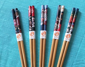 Colorful Japanese Wood  Maneki Neko Cats  Hairsticks  OR Chopsticks  with Free Handmade Silk Holder