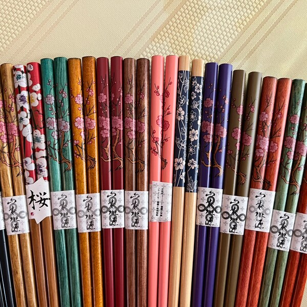Japanese 14 Color Variations Chopsticks  with Cherry Blossoms  with Free Handmade Silk Holder