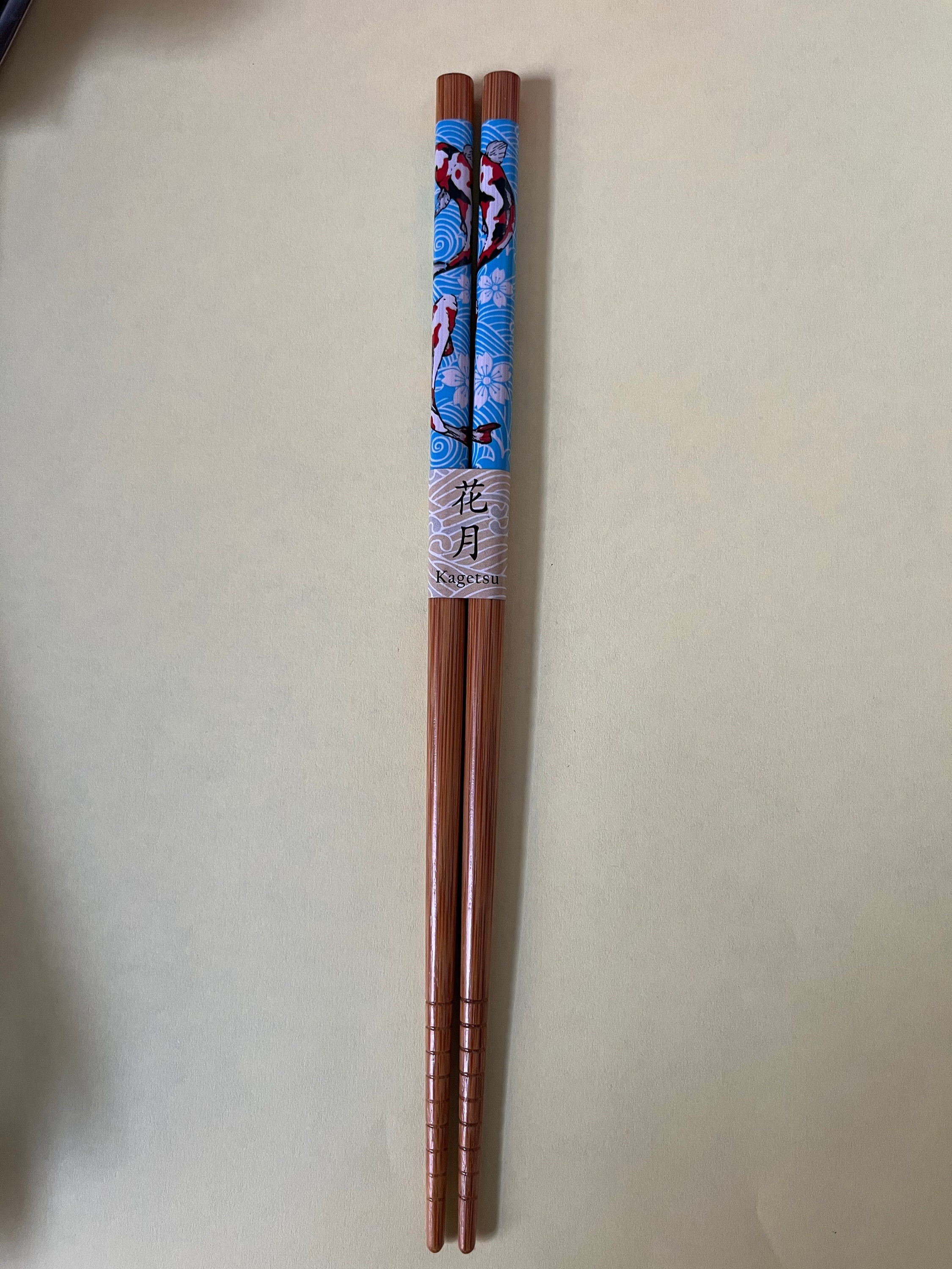 Japanese Sakura Flower with Koi on Blue  Chopsticks with Free Handmade Silk Holder