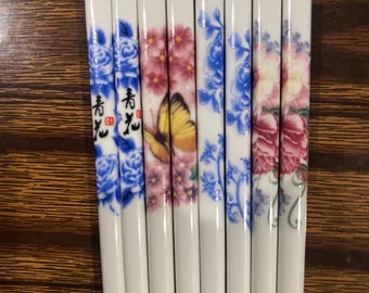 Chinese Porcelain High Quality Chopsticks w/ Free Handmade Silk Holder