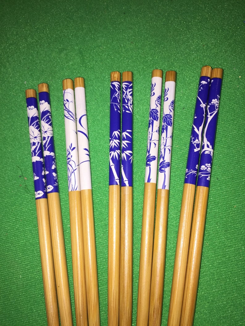 Japanese 5 Variations Blue And White Chopsticks OR Hairsticks WFree Handmade Silk Holder