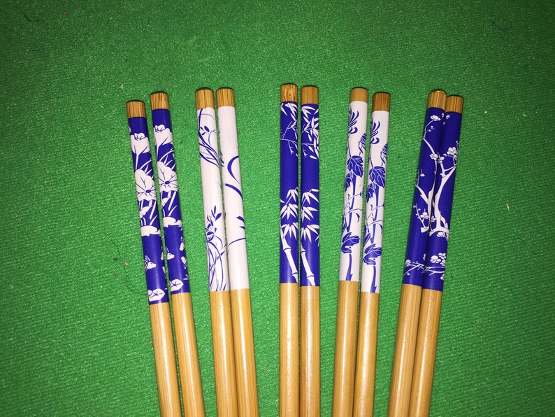 Japanese 5 Variations Blue And White Chopsticks OR Hairsticks WFree Handmade Silk Holder