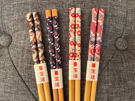 4 New Awesome Design Variations Japanese Chopsticks W Free Handmade Silk Holderschoose 1 or Many Etsy UK