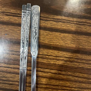 Korean Stainless Steel With Ginseng Plant Chopsticks W/ Spoon W Free  Handmade Silk  Holder