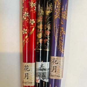 3 Style Variation Japanese Very Beautiful Flower Chopsticks  w/ Free Handmade Silk Holder