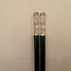 1/2 PRICE CLEARANCE SALEJapanese Sakura Pink Transparent Cherry Blossom Sushi Chopsticks STYLE #3  w/ Free Handmade Silk Holder