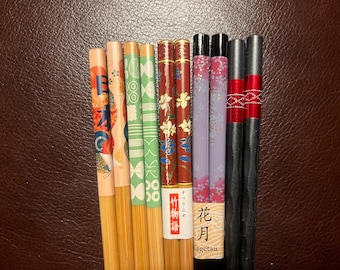 5 Pairs Japanese Chinese Chopsticks with Handmade Silk Holders#49