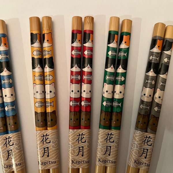 Japanese Cats w/Fish Chopsticks w/Free Handmade Silk Holders--5 Color Variations to Choose