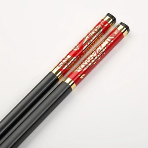 Japanese Red (Dragon) Loong High Standard Sushi Chopsticks or Hairsticks w/ Free Handmade Silk Holder