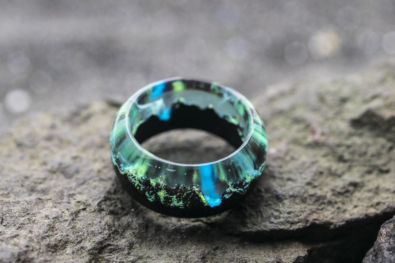 Wood resin ring Mirage Eco epoxy jewelry Green Wood rings the Etsy