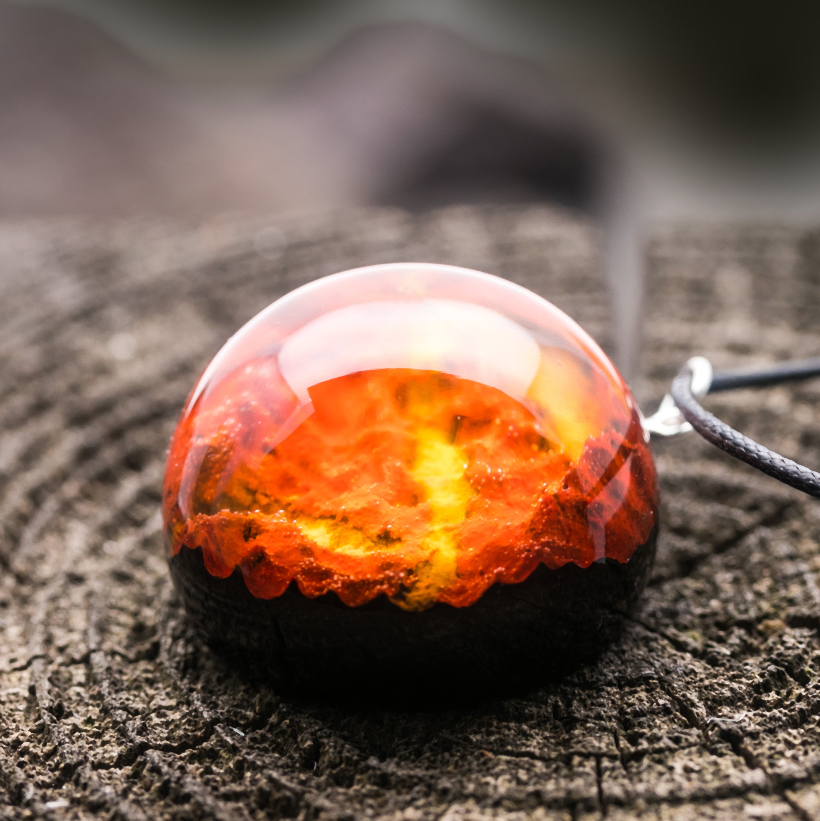 Wood Resin Set Volcano Pendant Ring Eco Epoxy Jewelry Green Etsy