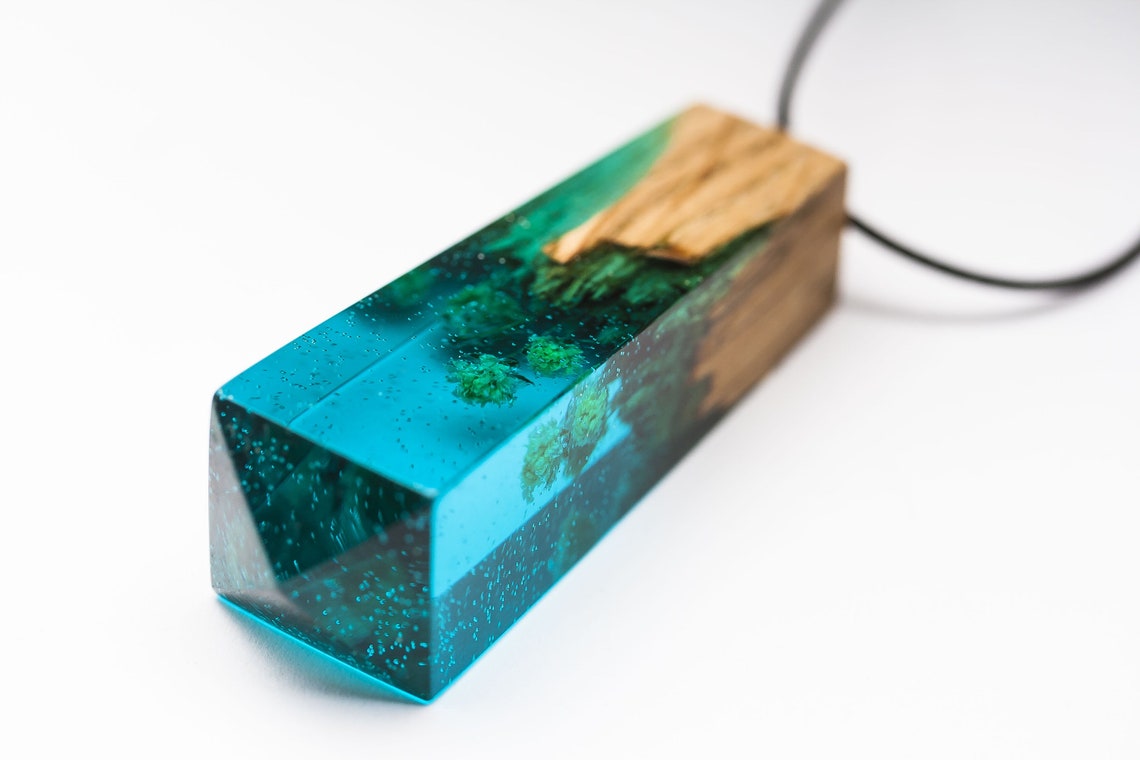 Cristall wooden resin pendant Eco epoxy jewelry Green Wood the Etsy