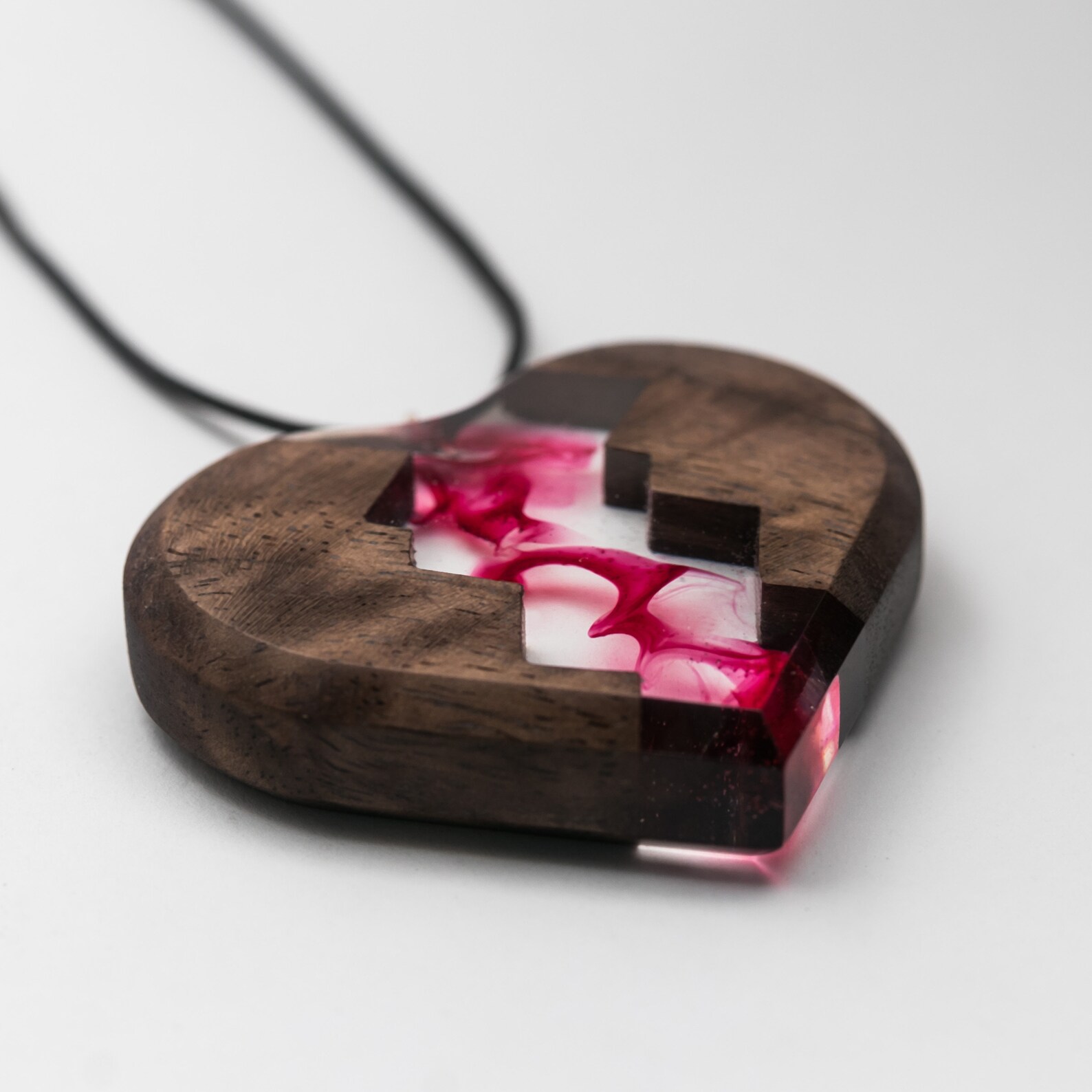 Heart wooden resin pendant Eco epoxy jewelry Green Wood the Etsy