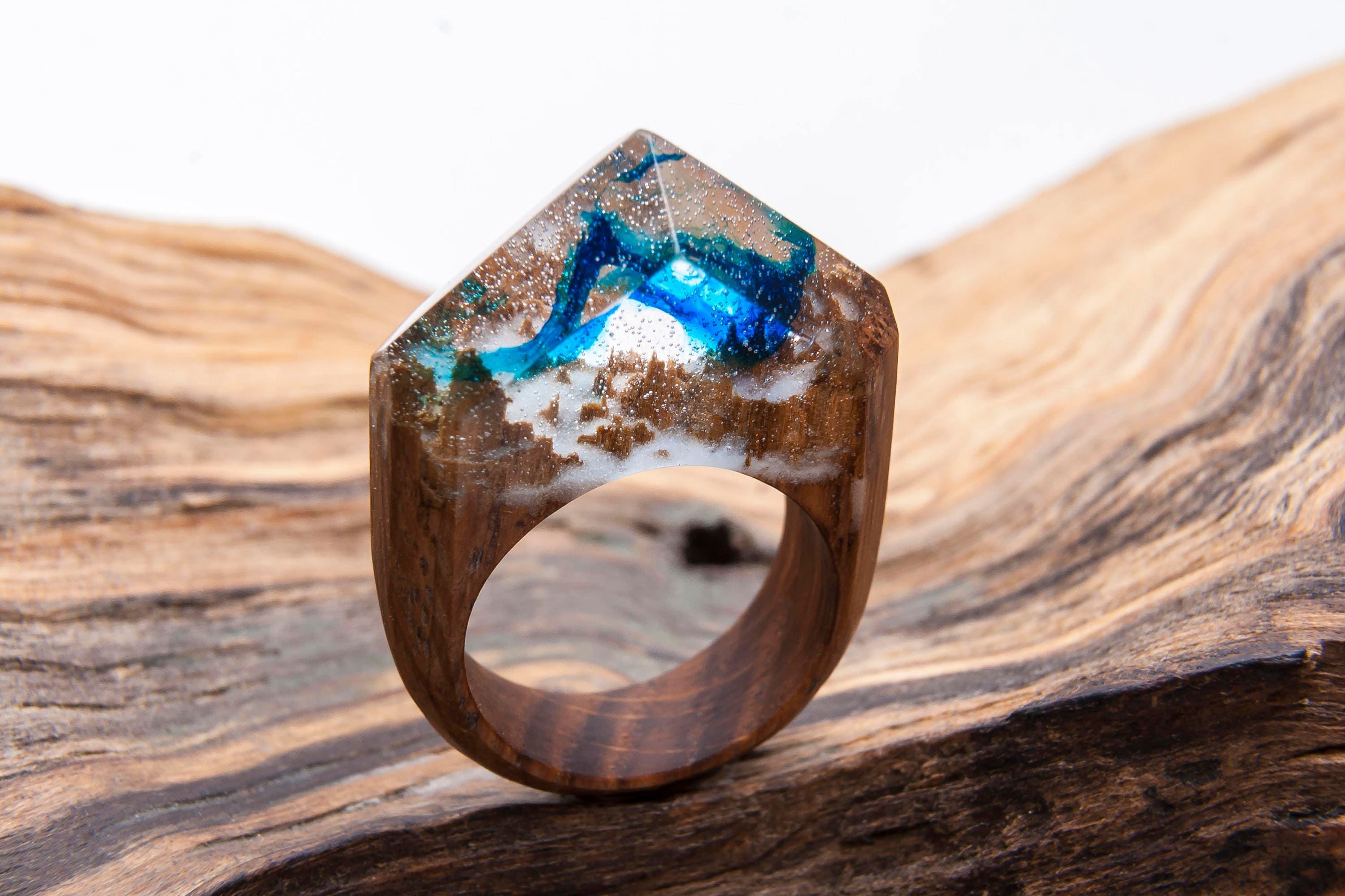 Atlantis wooden resin ring Eco epoxy jewelry Green Wood the Etsy