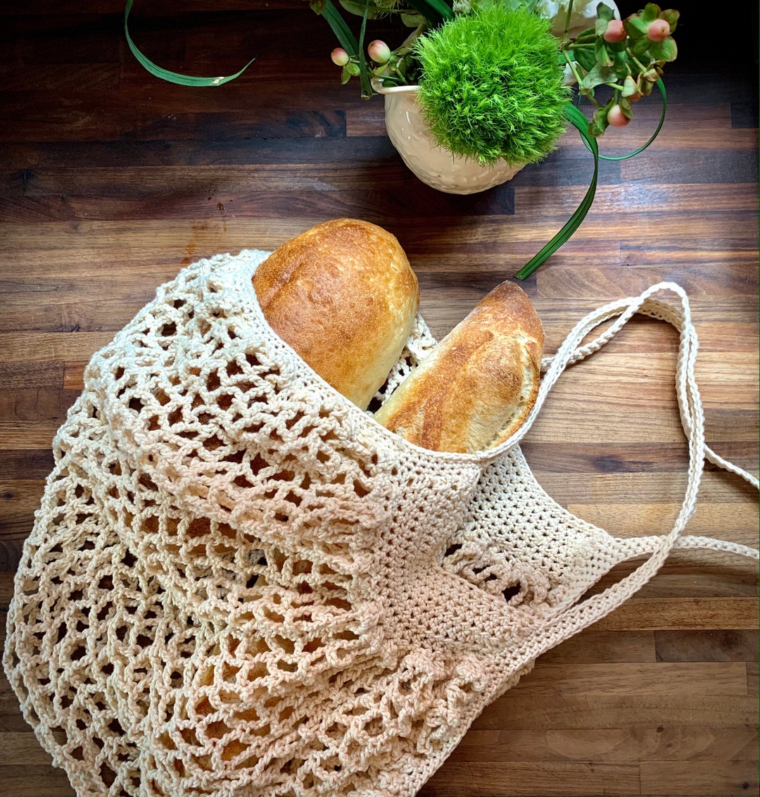 FRENCH MARKET BAG, Crochet Cotton, Reusable Grocery Bag, Net Bag, Tote