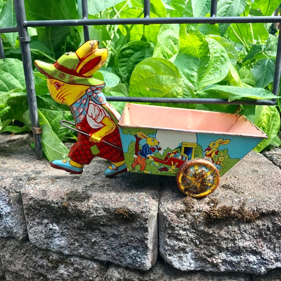 J Chein Co Vintage Litho Tin Bunny Cart Etsy