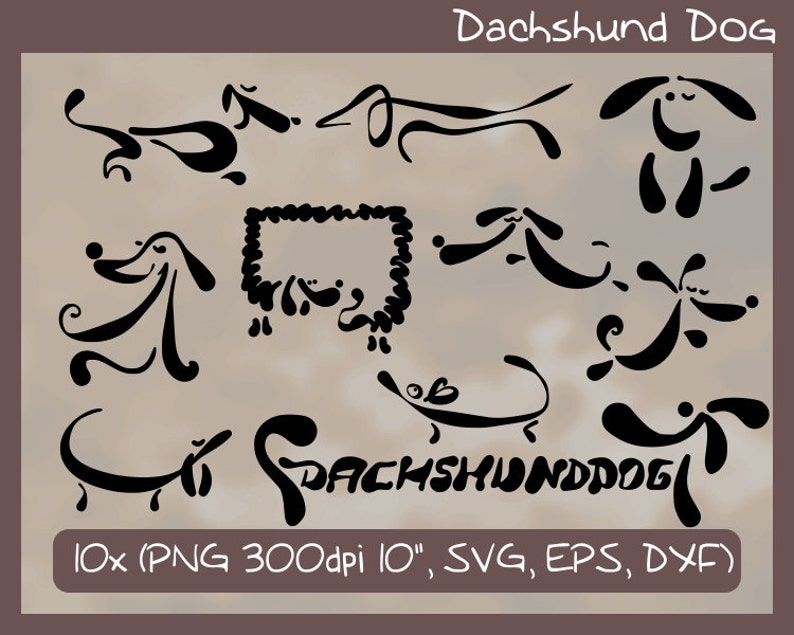 Dachshund Dog; 10 hand drawn dog cliparts png svg eps dxf file tram pet animal companion house pet dog pixel /& vector graphics; hound