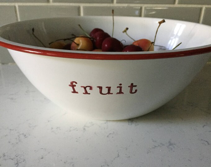 Vintage Enamelware Bowl. Vintage Fruit Bowl in Chippy Condition. Hand