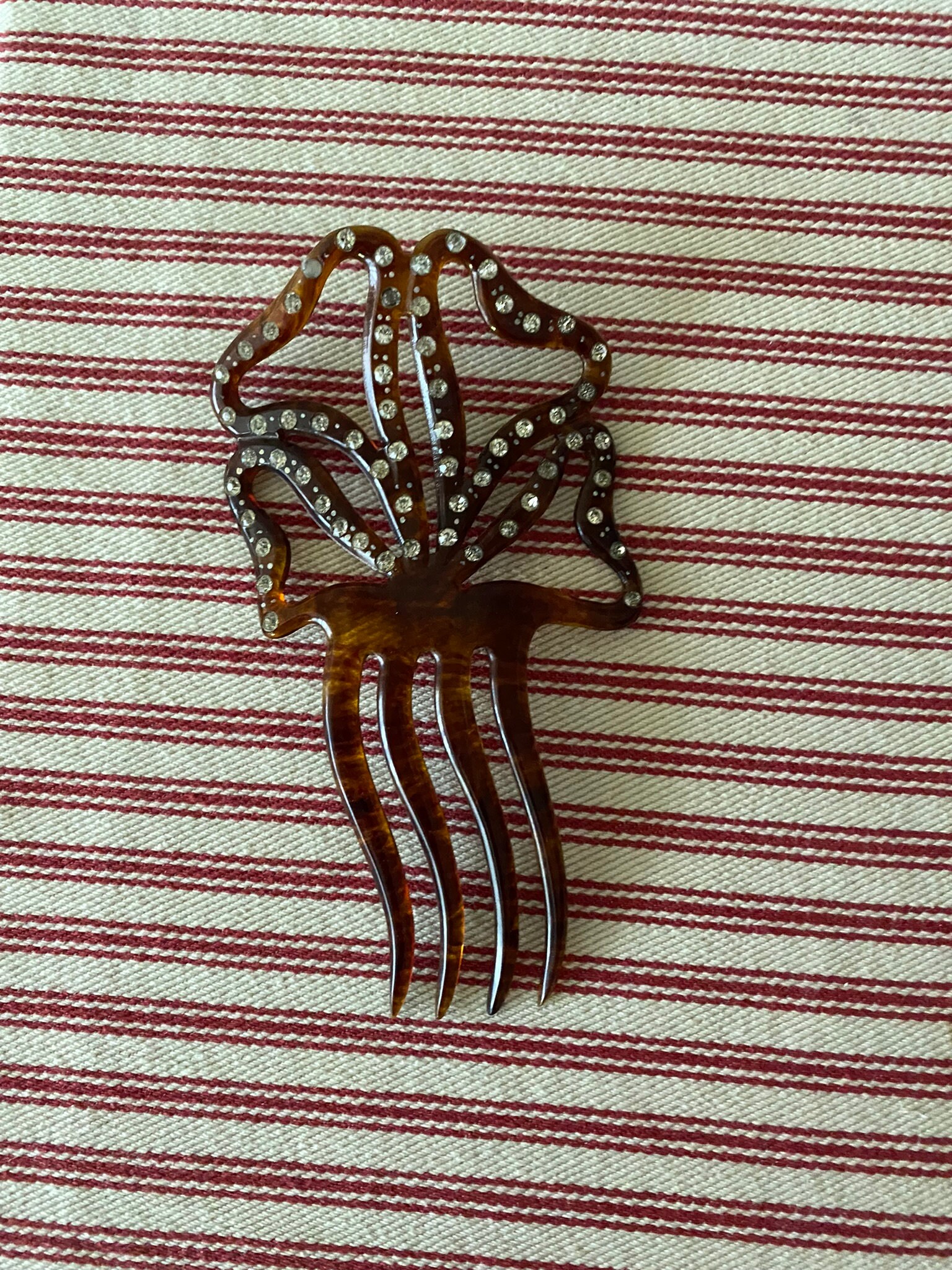 Antique Faux Tortoise Shell and Rhinestone Hair Comb  display picture 1