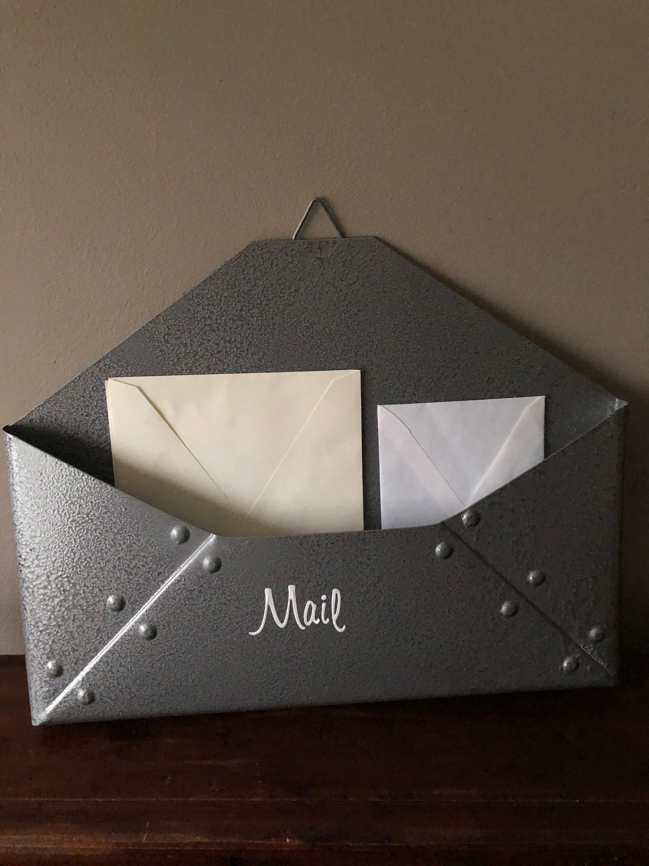 Medium size wall mount mail holder. Painted metal envelope Etsy