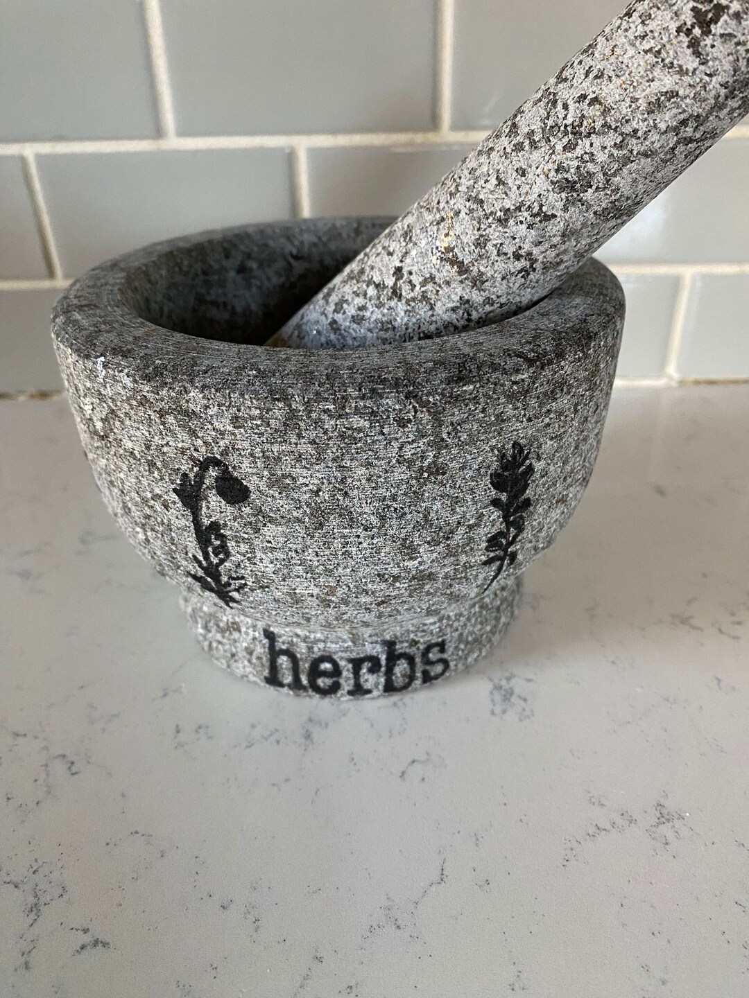 Mortar and Pestle. Unpolished Granite With Hand Stamped Etsy