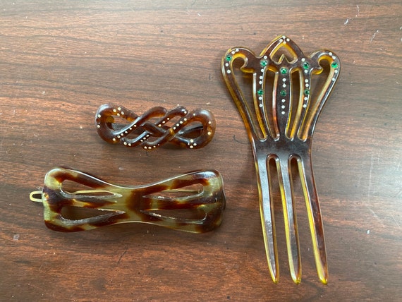 Antique Lot of Hair Accessories . Faux Tortoise Shell Comb  display picture 2
