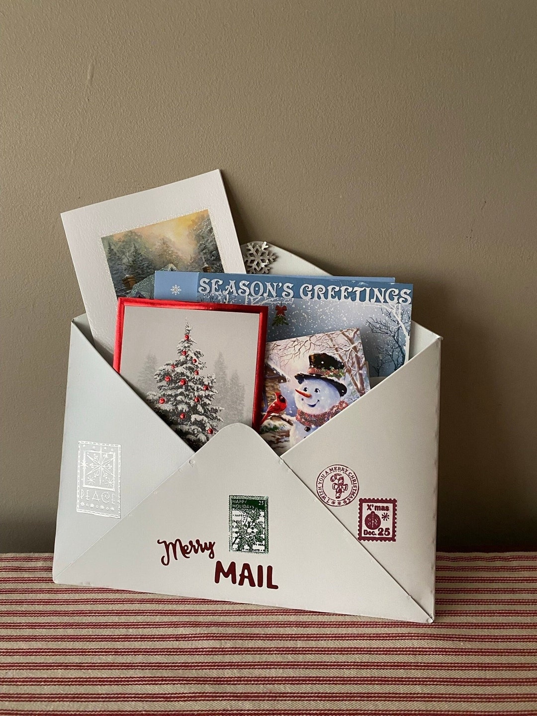 Merry Mail Envelope Mail Holder. Painted Metal Holder to Mount Etsy