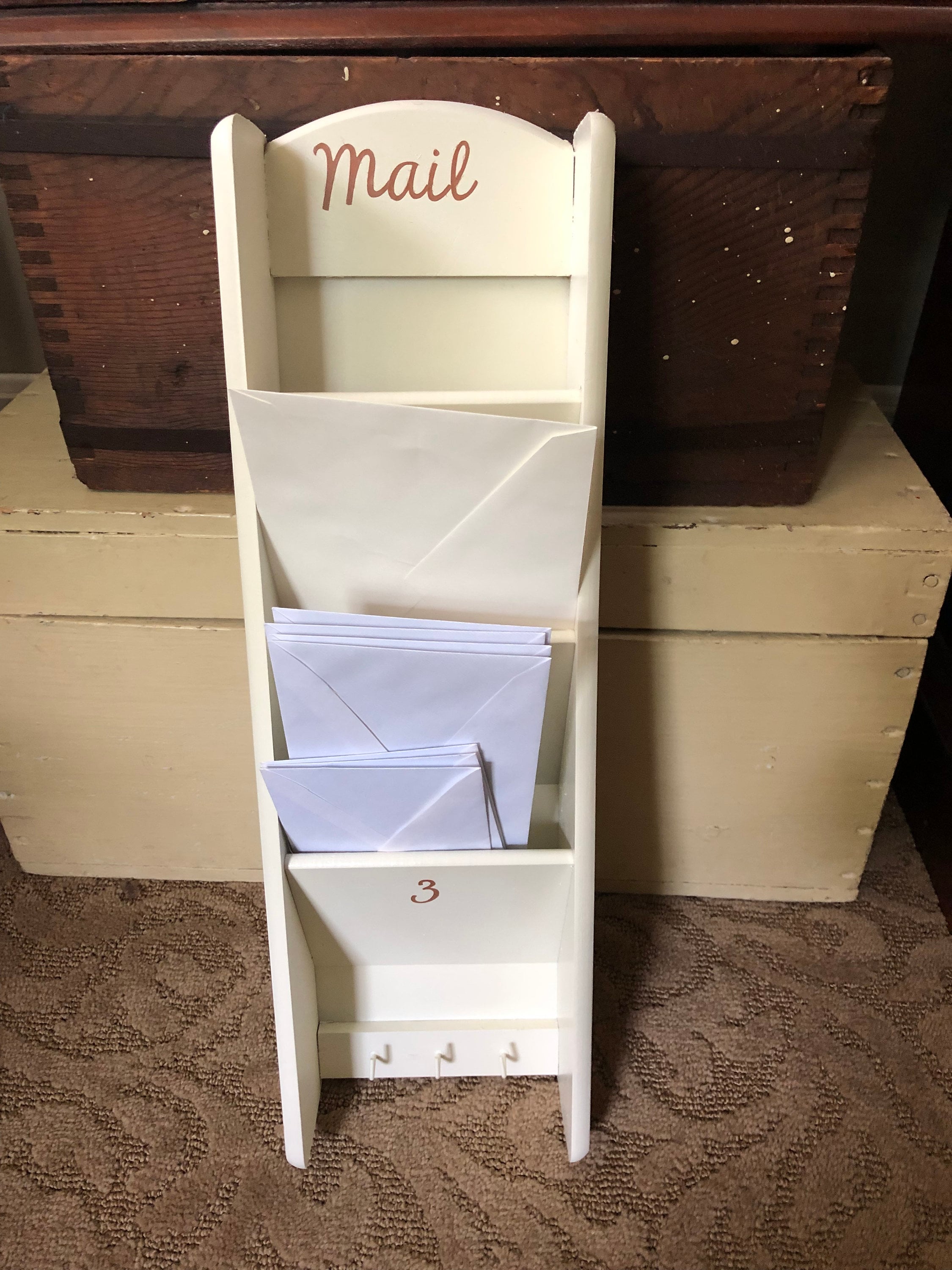 Wall mail holder painted wood 3 pocketed holder to organize Etsy
