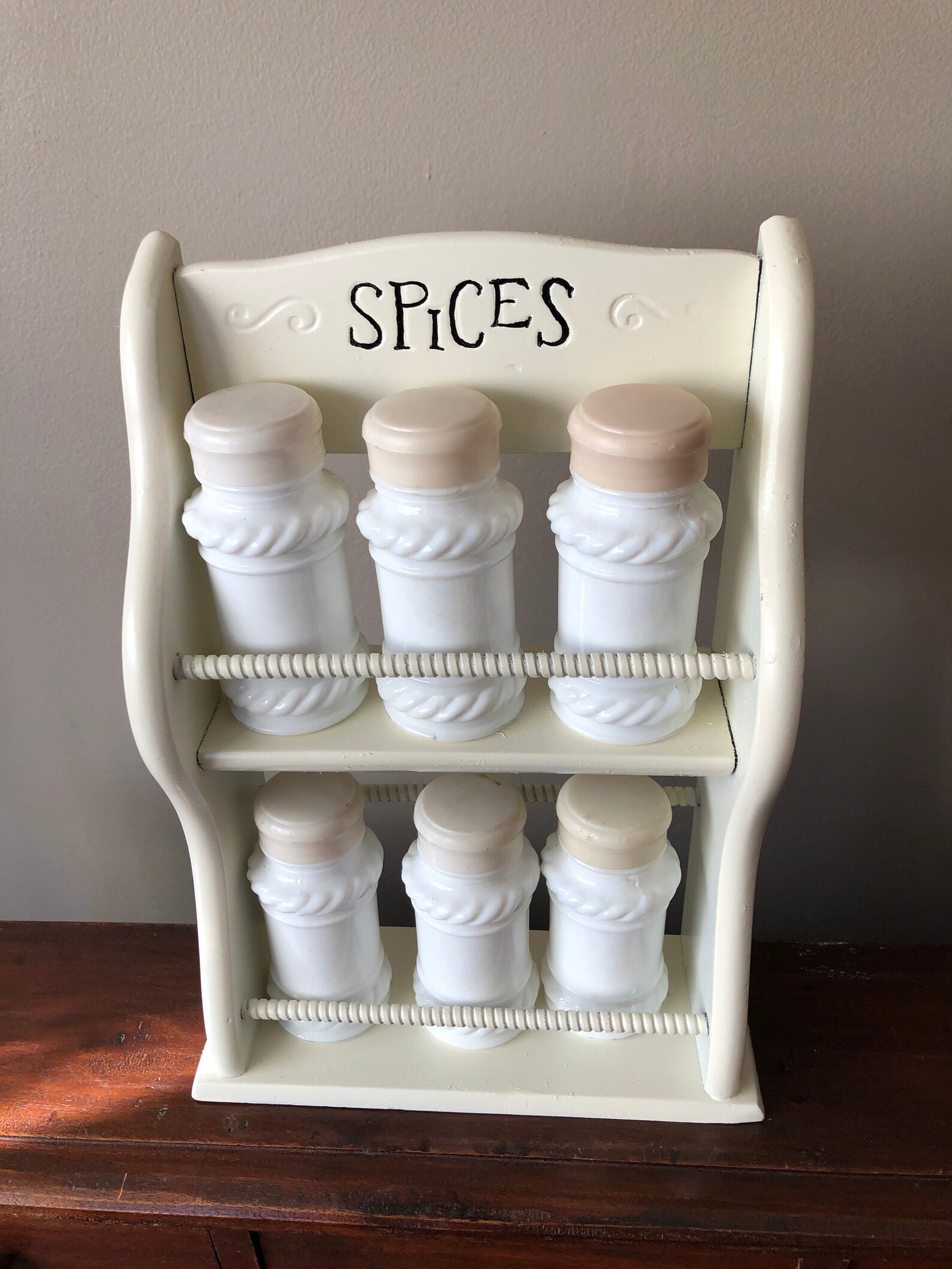 Vintage Wood and Milk Glass Spice Rack. Upcycled With Paint Etsy