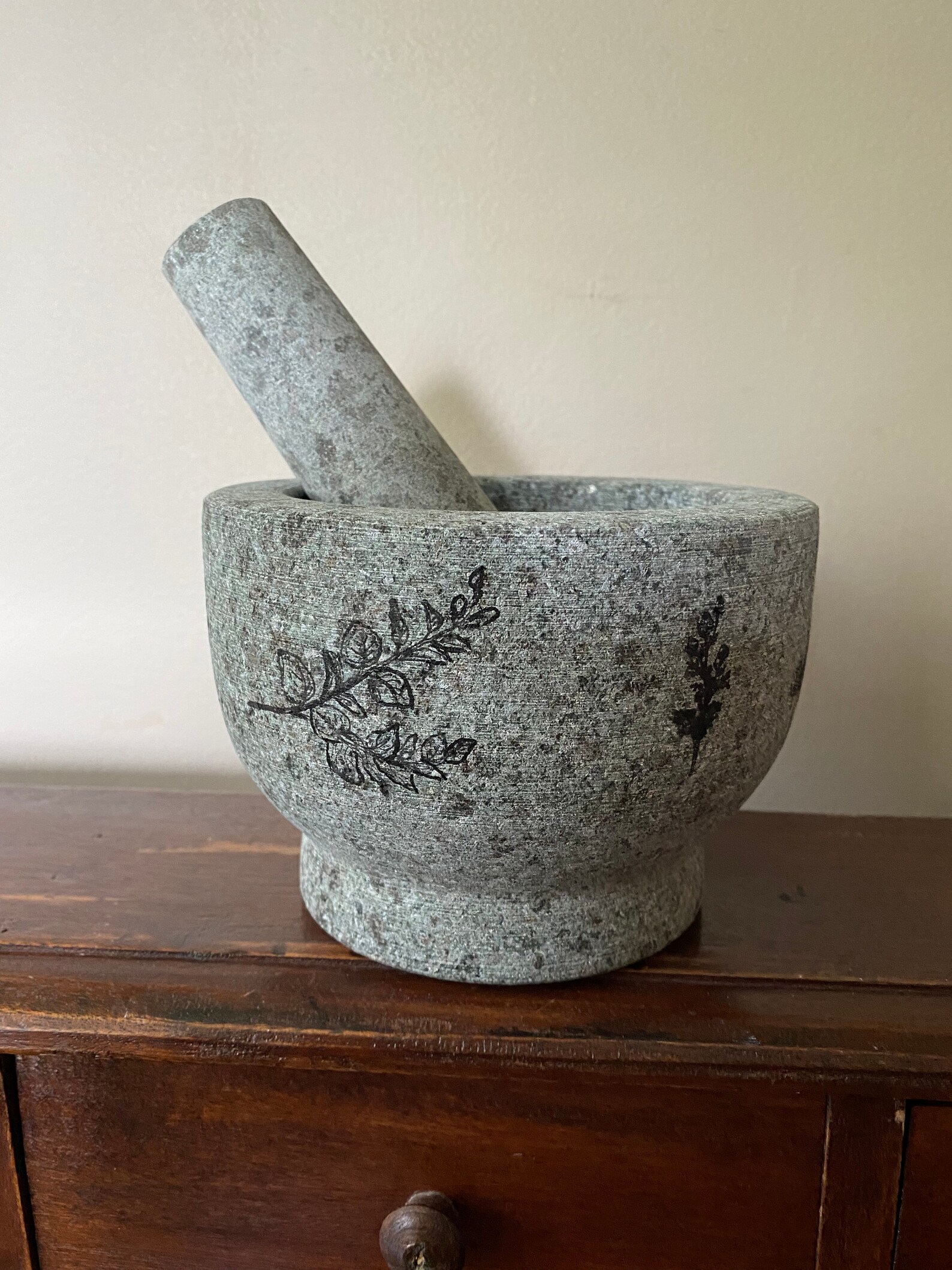 Mortar and pestle unpolished granite. Large and sturdy. Etsy