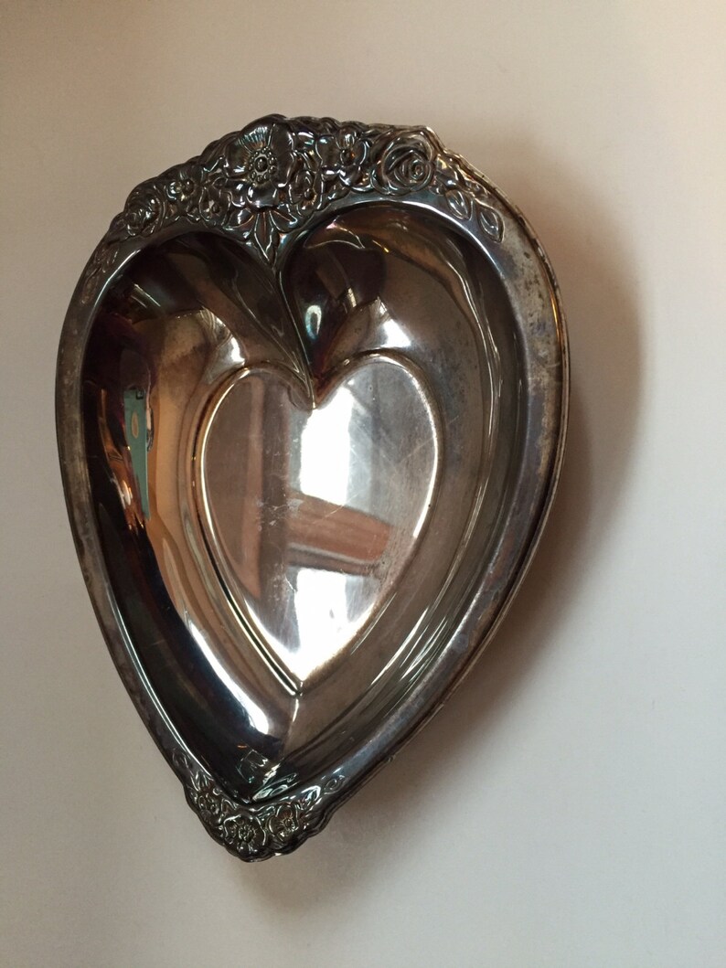Vintage silver candy dish. Silver plate heart shaped 7 x 6 Etsy