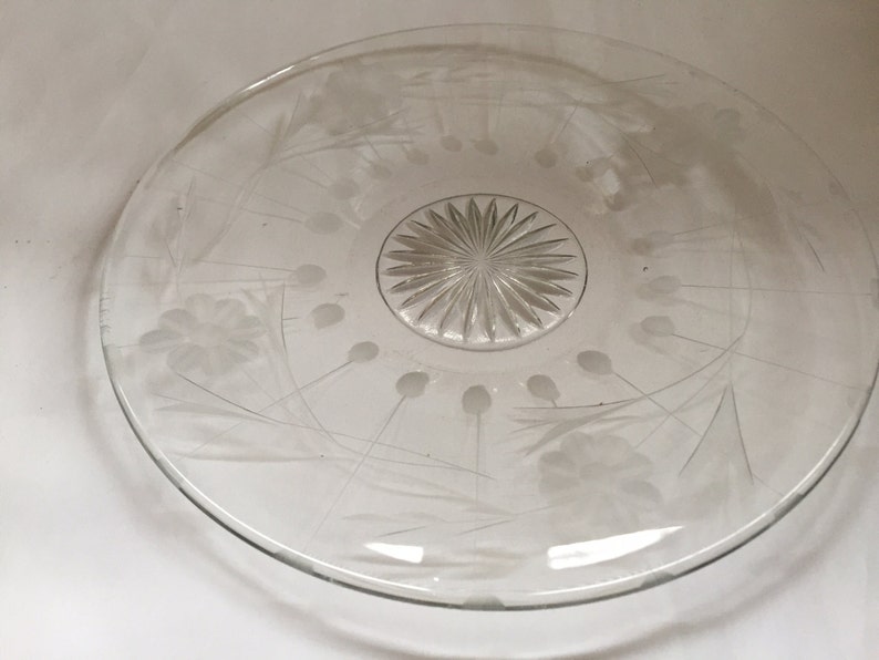 Vintage Etched Crystal Dessert Plate Etched Floral Pattern. 8 Etsy